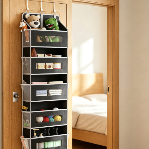 3-Pack 5-Tier Over-Door Organiser with Windows, Grey