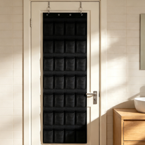 28-Pocket Over-Door Shoe Storage Rack, Black