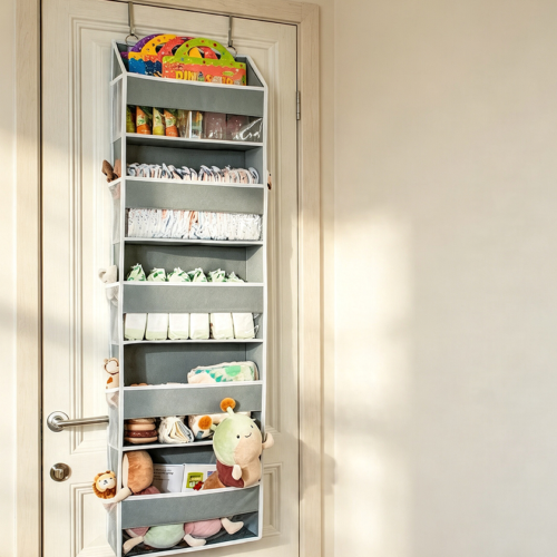 5-Tier Over-Door Organiser with Clear Windows, Grey