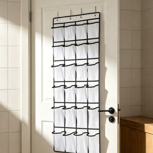24-Pocket Over-Door Shoe Storage Rack, White