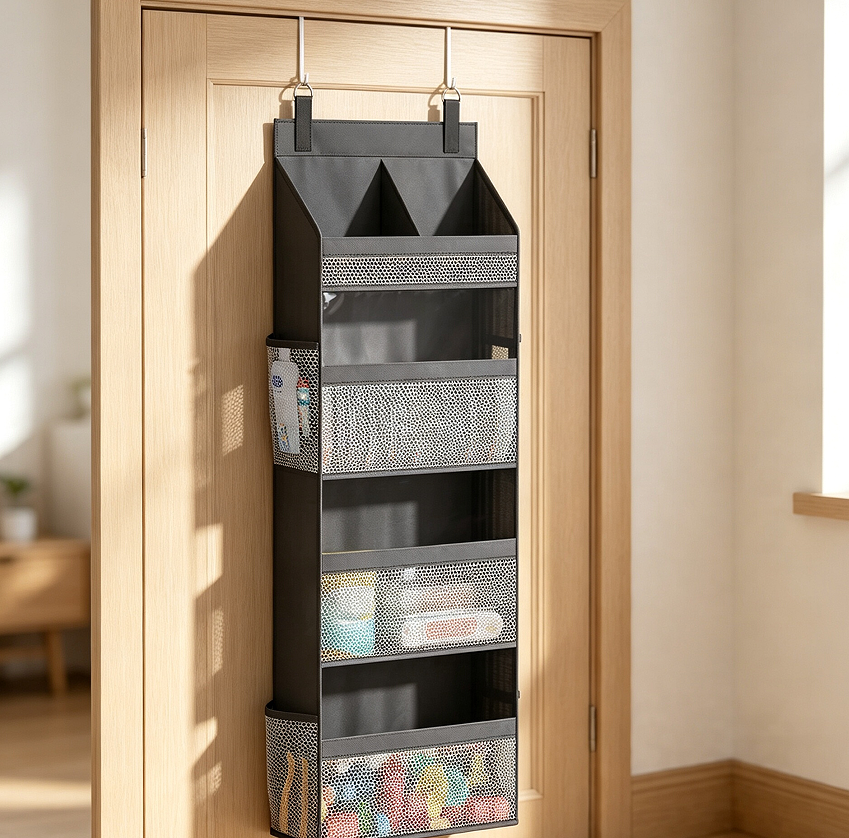 4-Tier Baby Nappy Organiser with Mesh Pockets, Grey