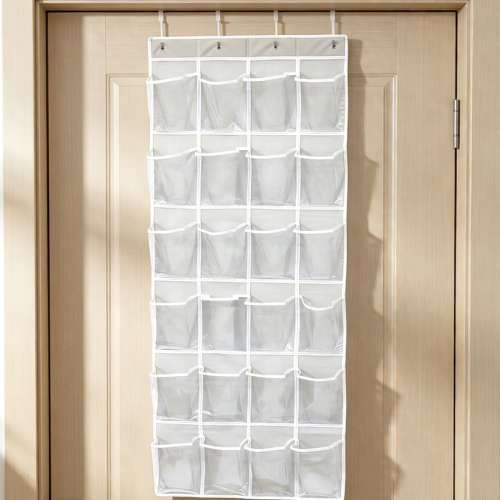24 Clear-Pocket Over-Door Shoe Rack, Grey