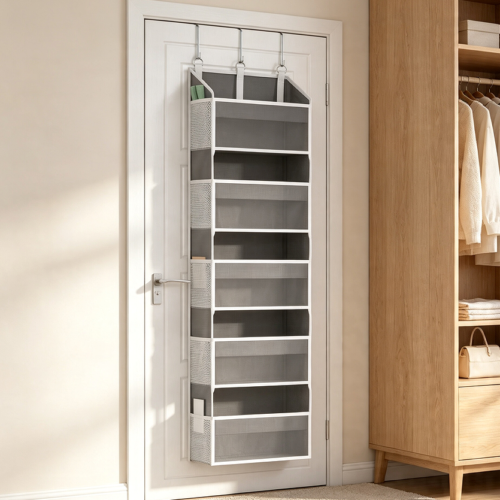 5-Pocket Over-Door Organiser with Side Pouches, Grey