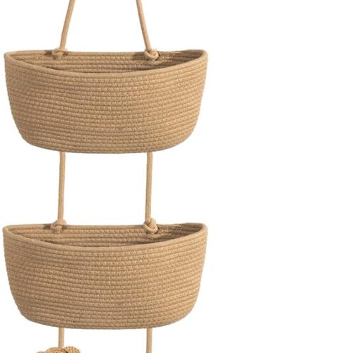 3-Tier Woven Cotton Over-Door Basket, Brown