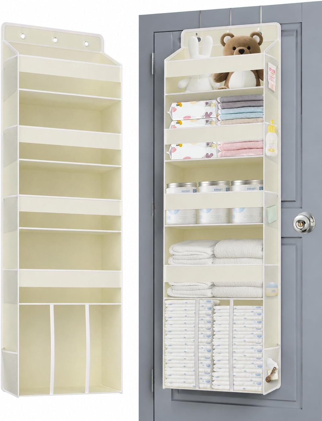 5-Tier Over-Door Baby Nappy Organiser, Beige