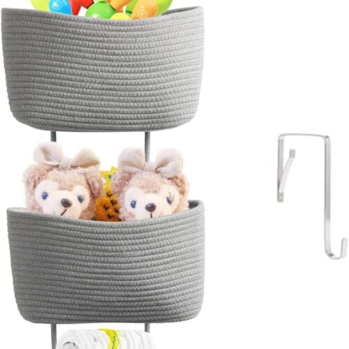 3-Tier Woven Cotton Over-Door Basket, Grey