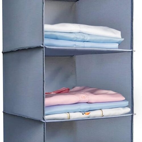 3-Shelf Oxford Fabric Hanging Wardrobe Organiser, Grey