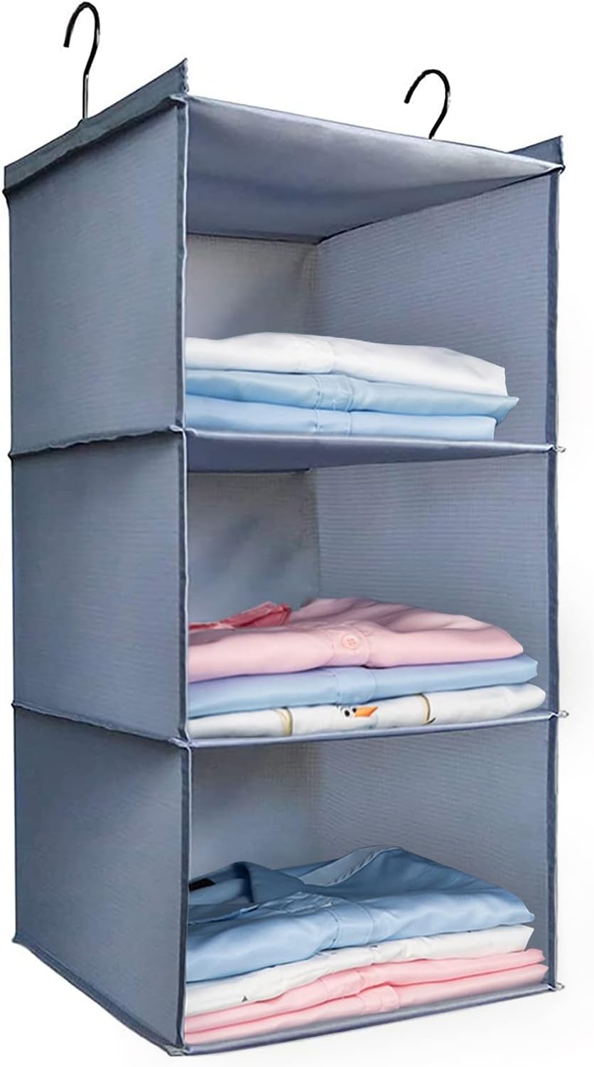 3-Shelf Oxford Fabric Hanging Wardrobe Organiser, Grey