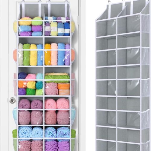 5-Tier Yarn Storage Organiser with Clear Pockets, Grey