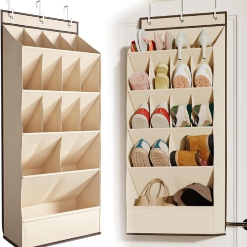 Over-Door Boot Rack with Breathable Pockets, Beige