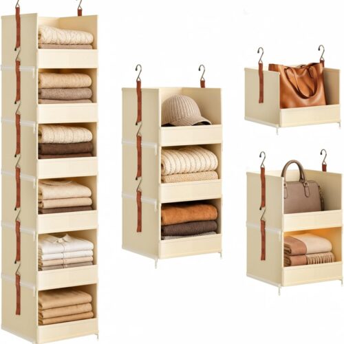 6-Tier Hanging Wardrobe Organiser with Zippered Baskets