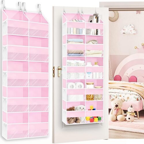 5-Tier Over-Door Organiser with 10 Compartments, Pink