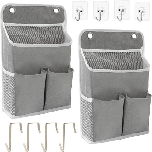 2-Pack Over-Door Storage Organiser with Pockets, Grey